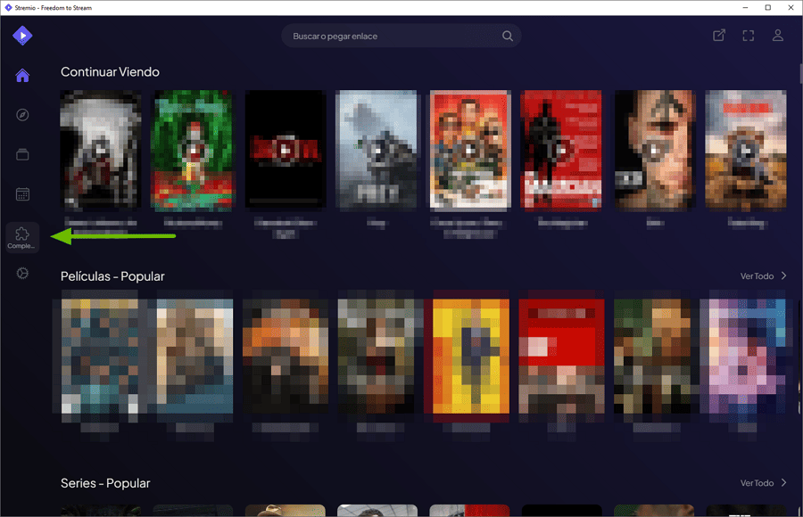 Cómo instalar complementos oficiales y de la comunidad en Stremio 1 menu complementos